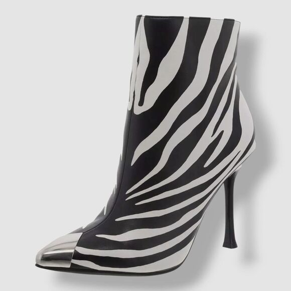 I.N.C. Zebra Print Bootie – Chrome Pointed Toe, Stiletto Heel, Size 9M, New - Picture 4 of 5